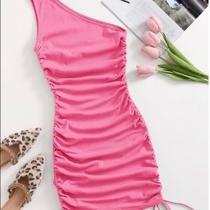 One Shoulder Ruched Knot Side Bodycon Dress